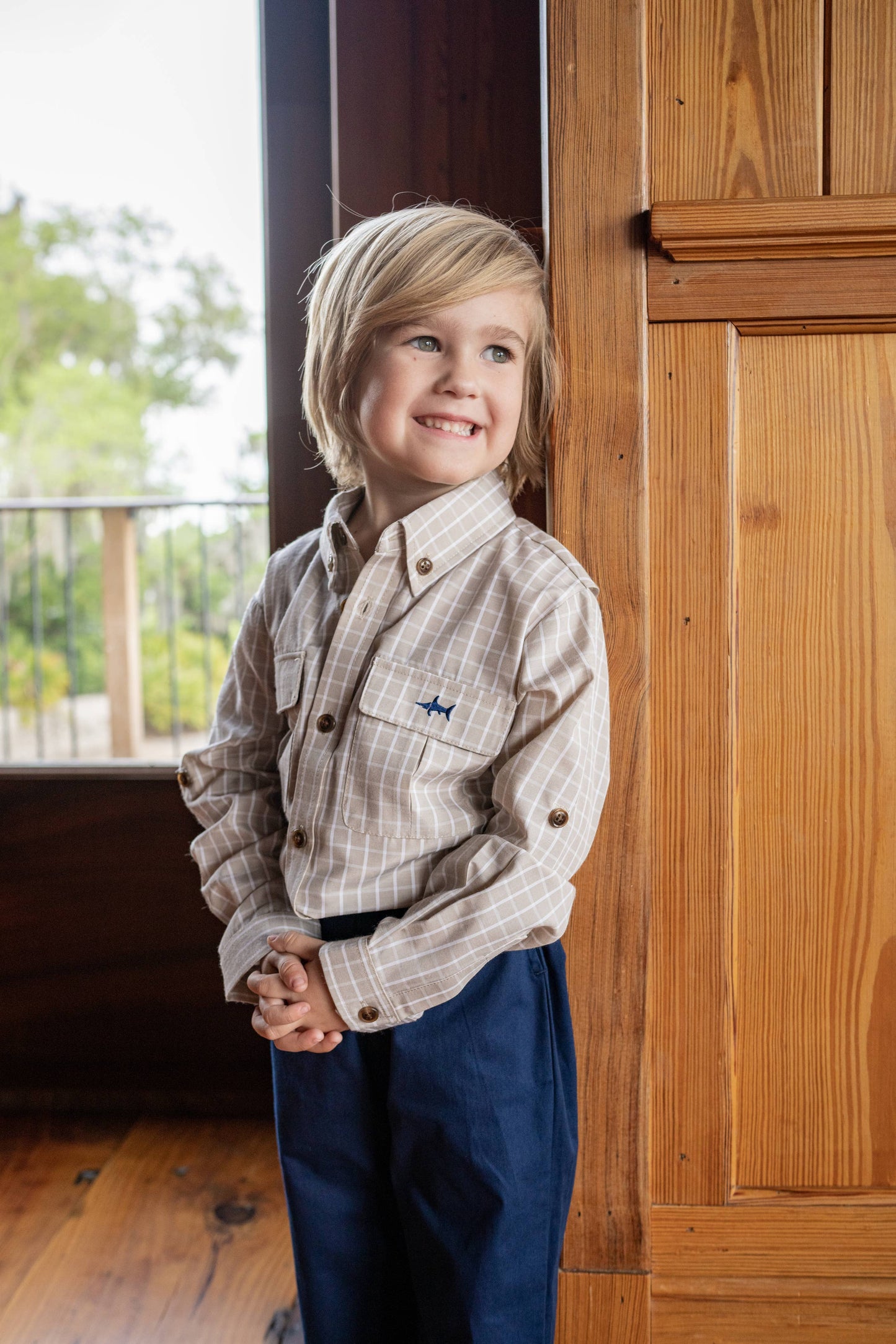 Flagler Fishing Shirt Khaki & White Plaid