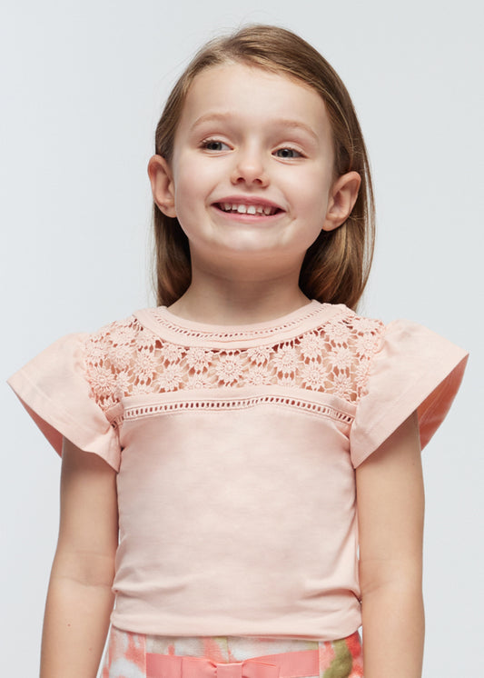 Lace Detailed T-Shirt - White or Peach