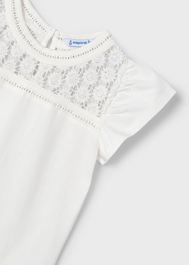 Lace Detailed T-Shirt - White or Peach