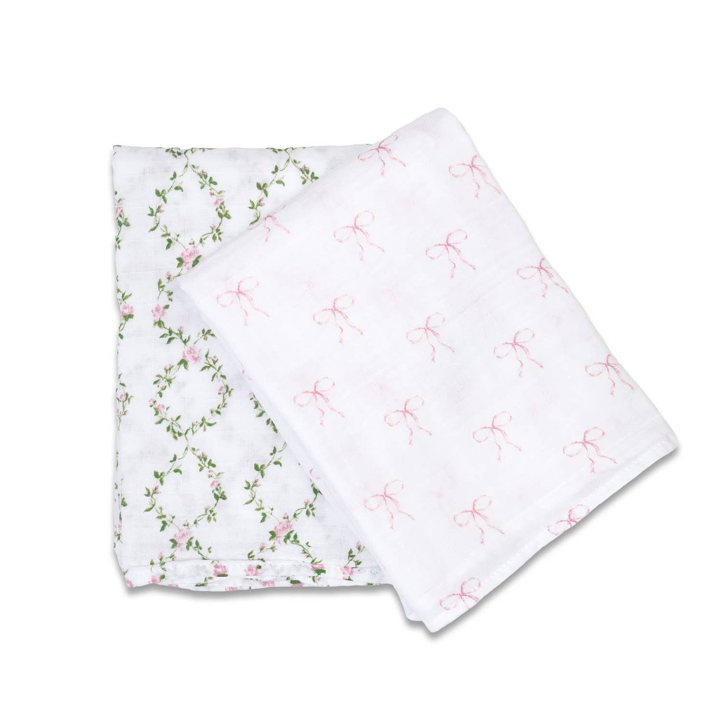 Lulujo Cotton Swaddles - Bows & Rose Trellis 2PK