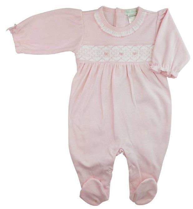 Bows Hand Smocked Pima Cotton Baby Footie