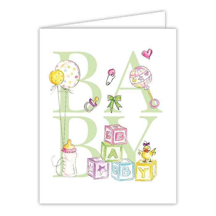 Handpainted Green Baby With Sweet Icons Greeting Card