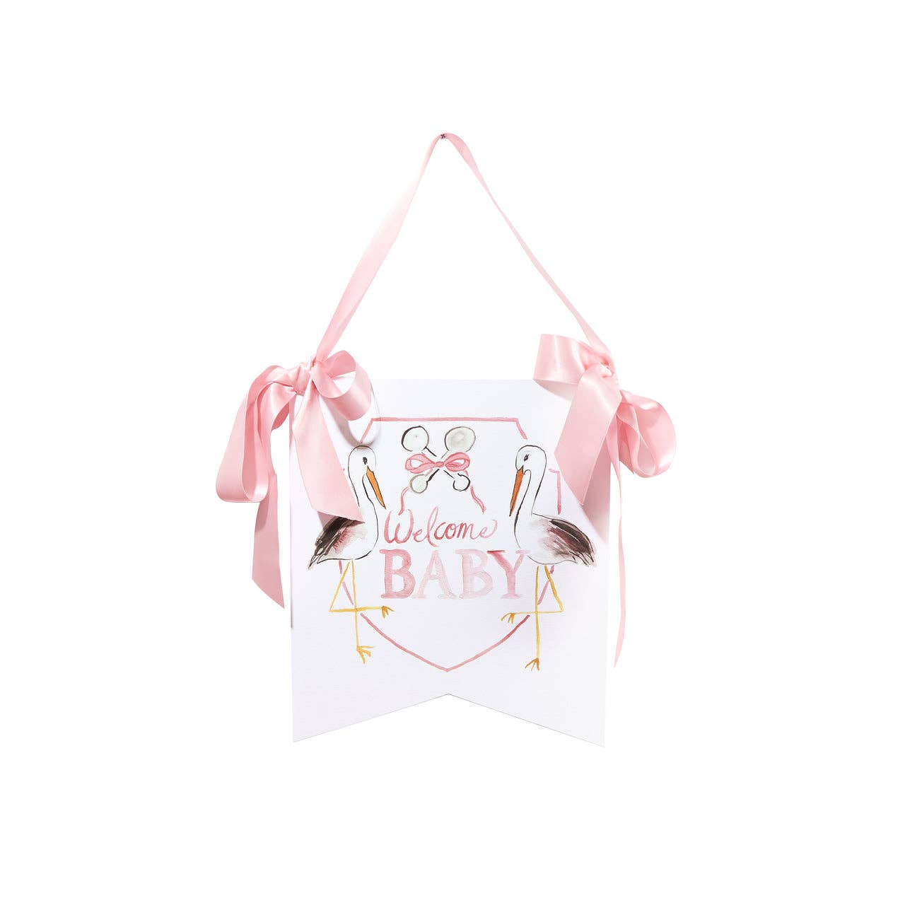 "Welcome Baby" Stork Hanger - Neutral, Pink or Blue