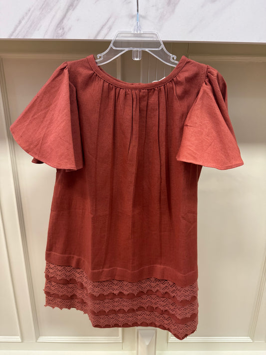 Burnt Orange Dress with Lace Trim