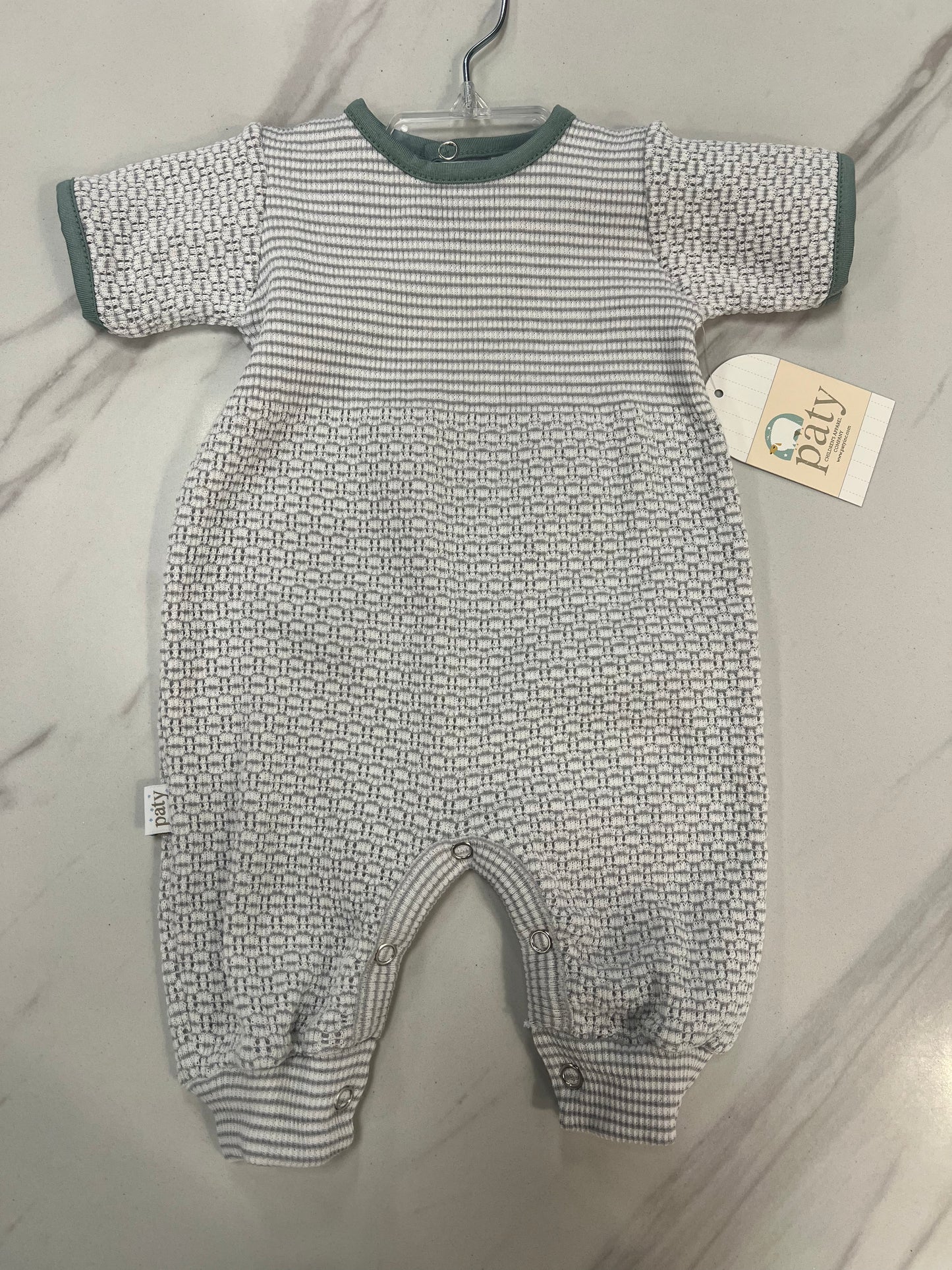Paty SS Solid Grey Romper with Sage Trim