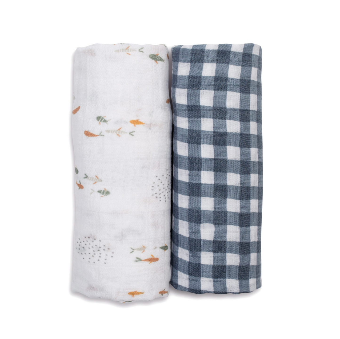 Cotton Swaddles – Fish & Navy Gingham – 40×40″