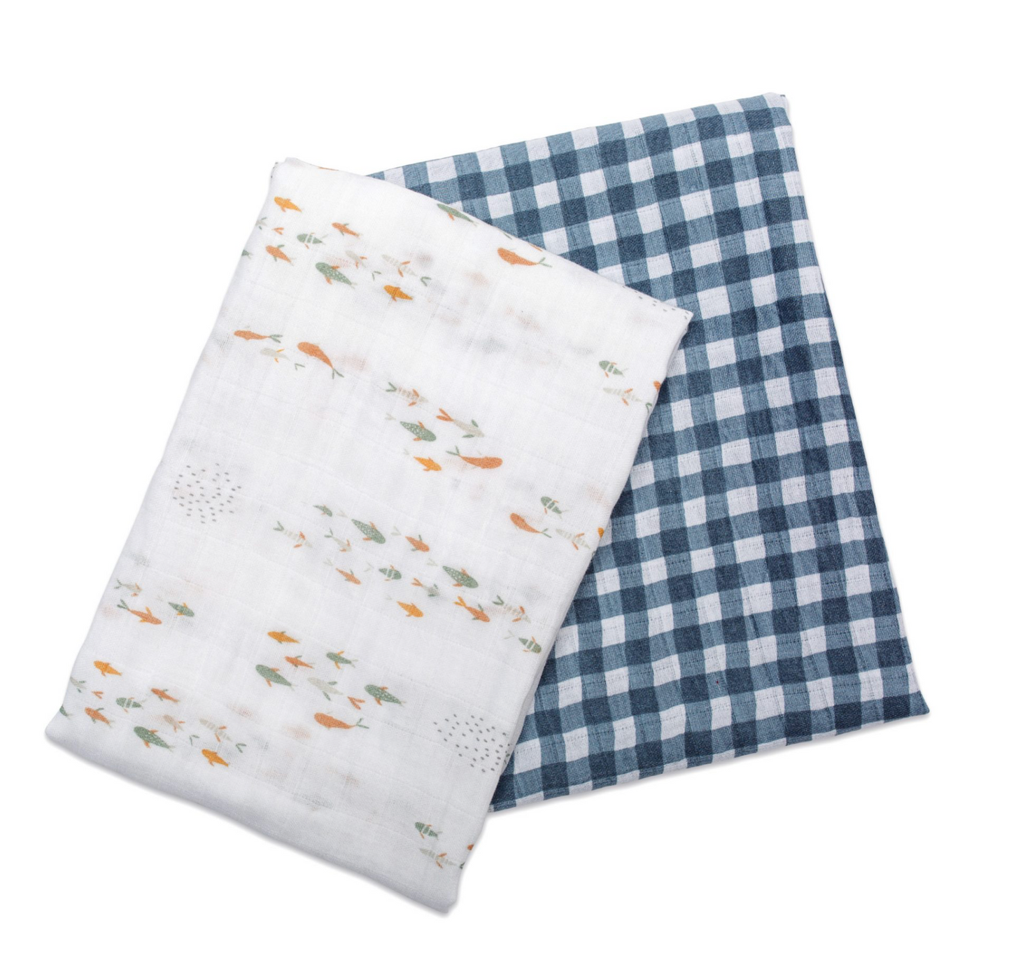 Cotton Swaddles – Fish & Navy Gingham – 40×40″