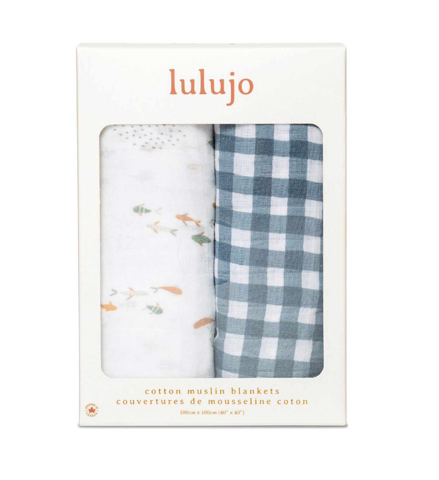 Cotton Swaddles – Fish & Navy Gingham – 40×40″