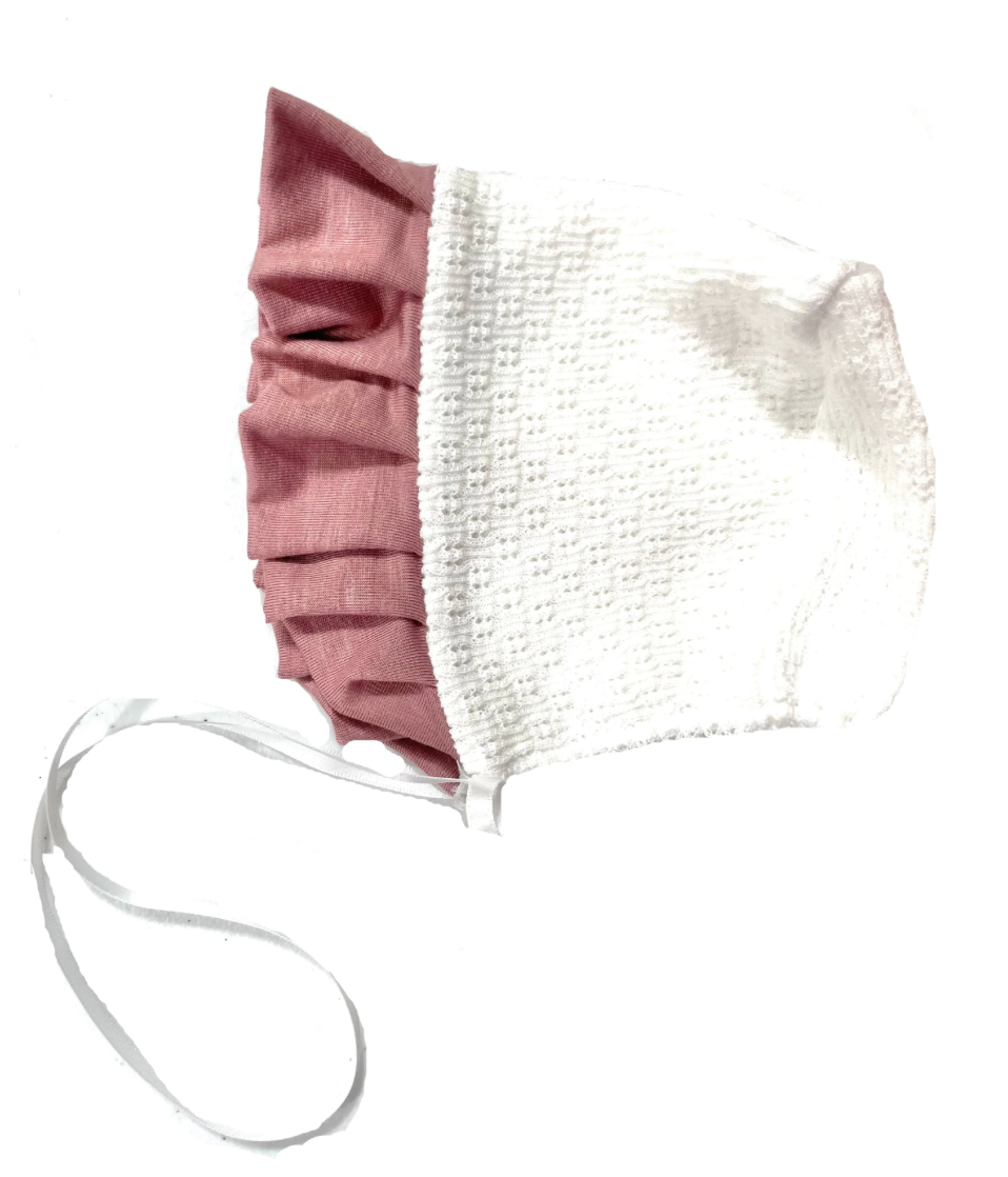 Knit Bonnet with Bamboo Ruffle - Mauve