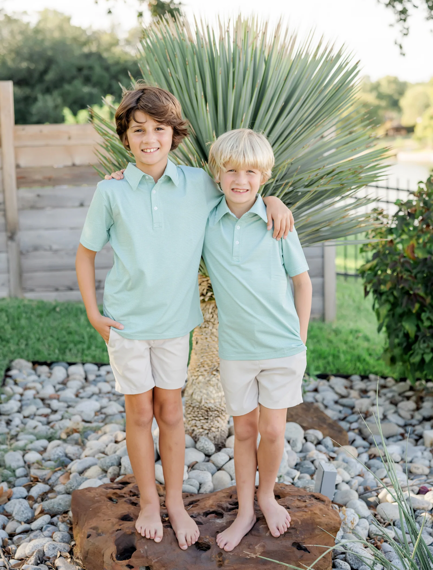 Lila and Hayes Performance Polo - Green and White Stripe