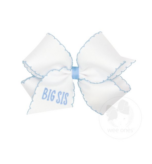 King Grosgrain "BIG SIS" Light Blue Embroidered Bow - Multiple Options