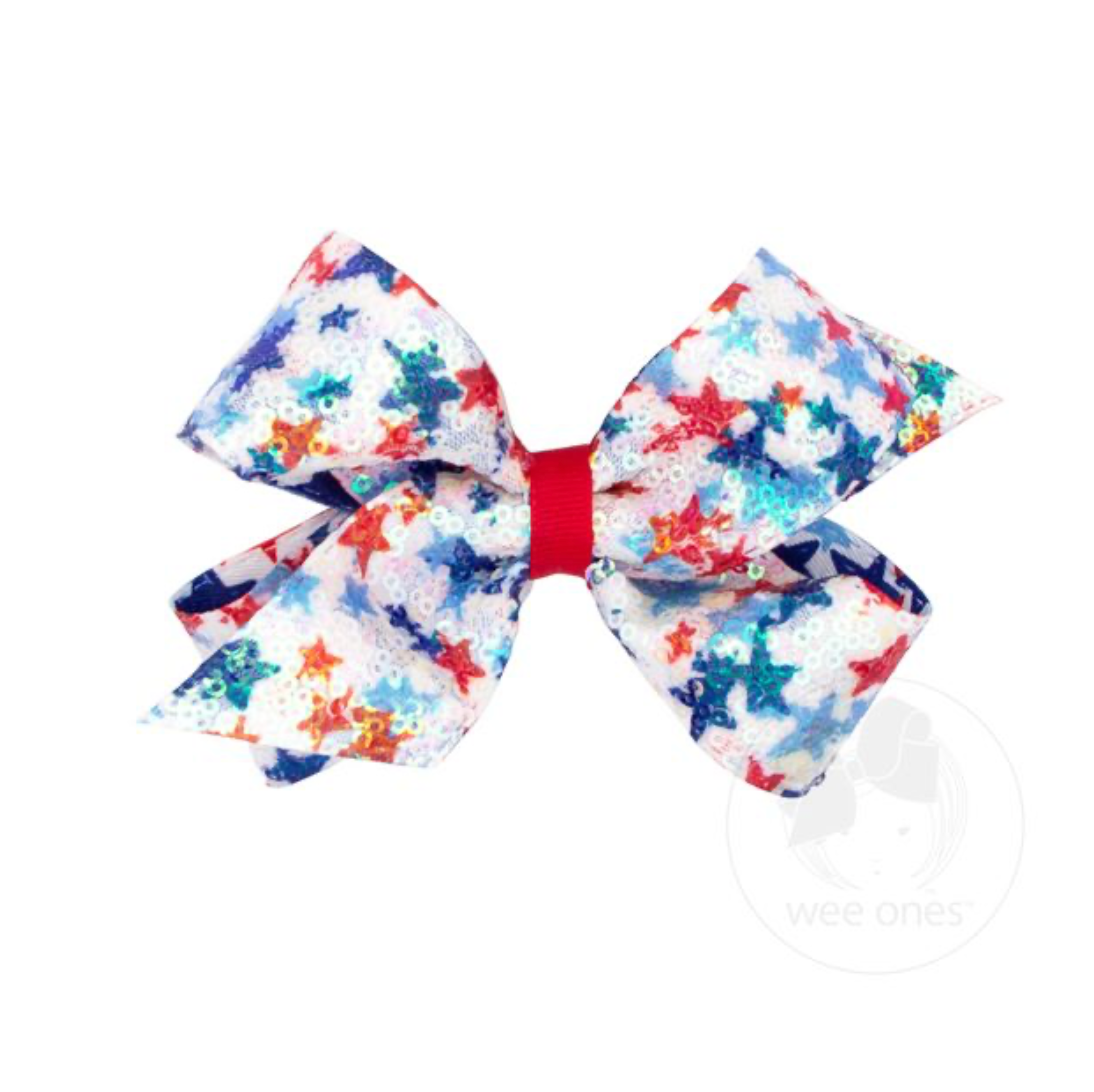 King Patriotic Sequin Print Hair Bow