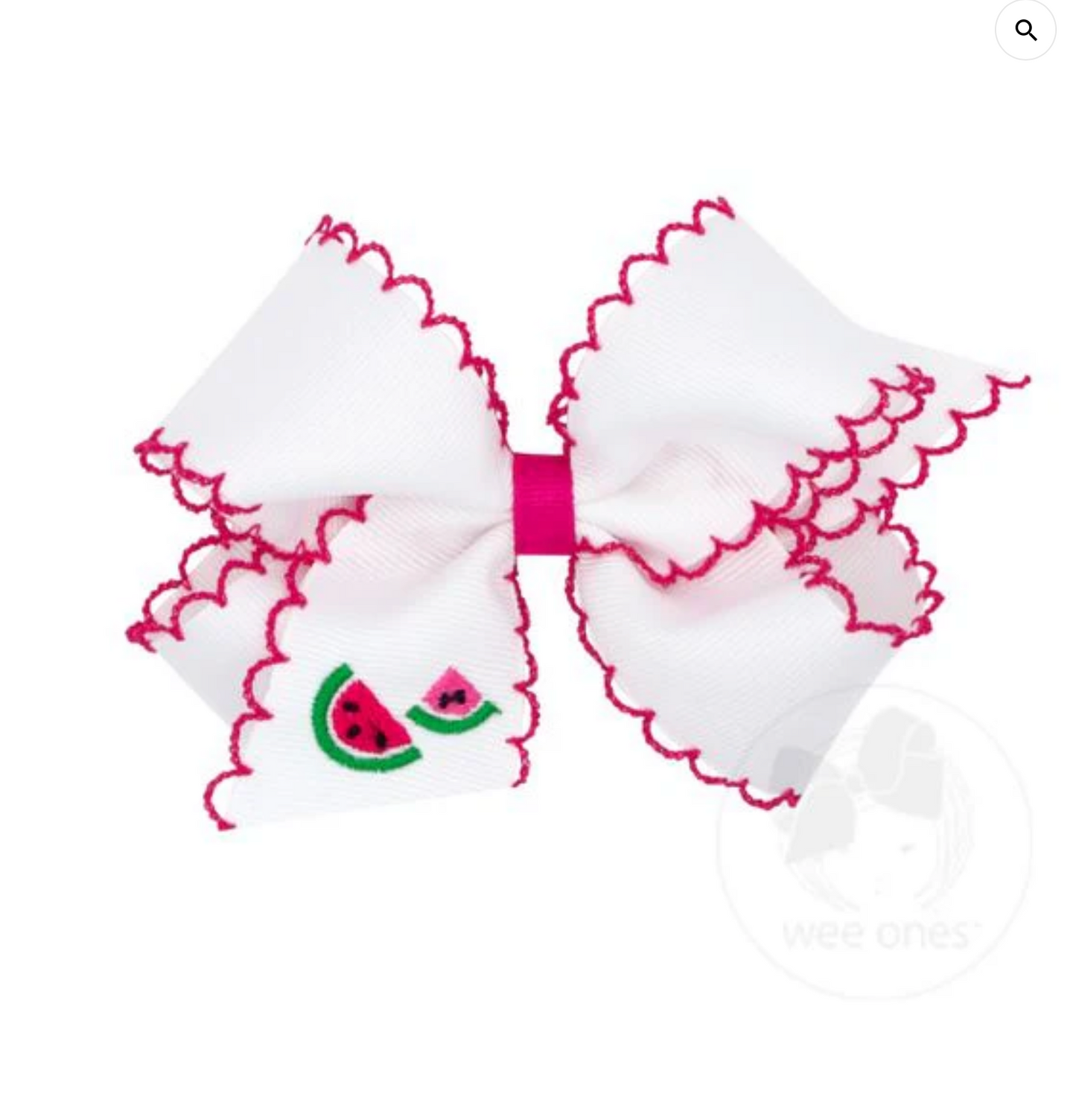 King Watermelon Embroidered Bow with Pink Moonstitch