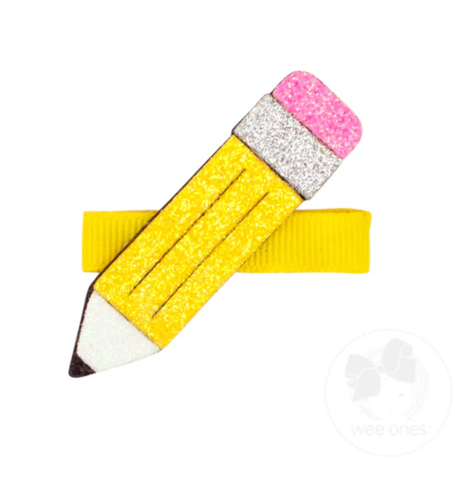 School Themed Bow Hair Clips - Apple or Pencil