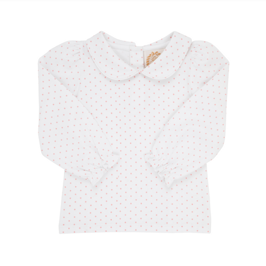 Maude's Peter Pan Collar Shirt (Long Sleeve Pima) - Sandpearl Pink Microdot