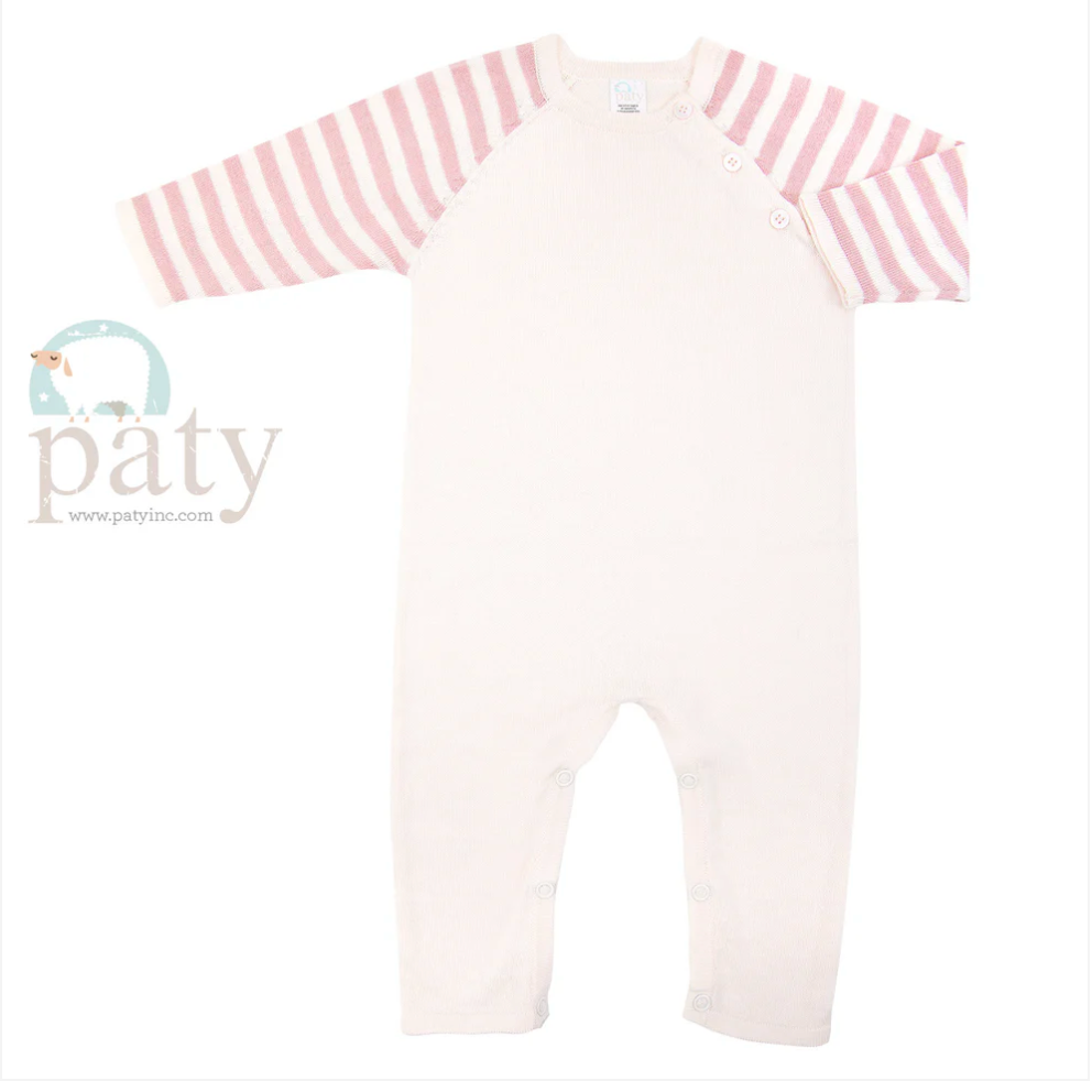 Long Sleeve Knit Romper - Pink or Blue