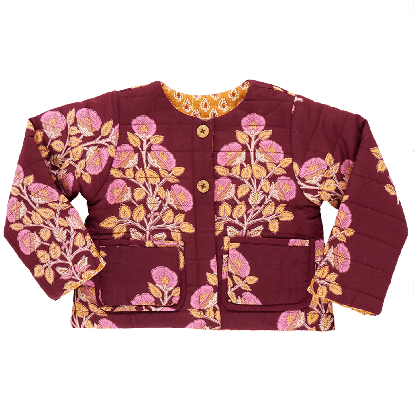 Reversible Quilted Jacket - Burgundy Bouquet Floral