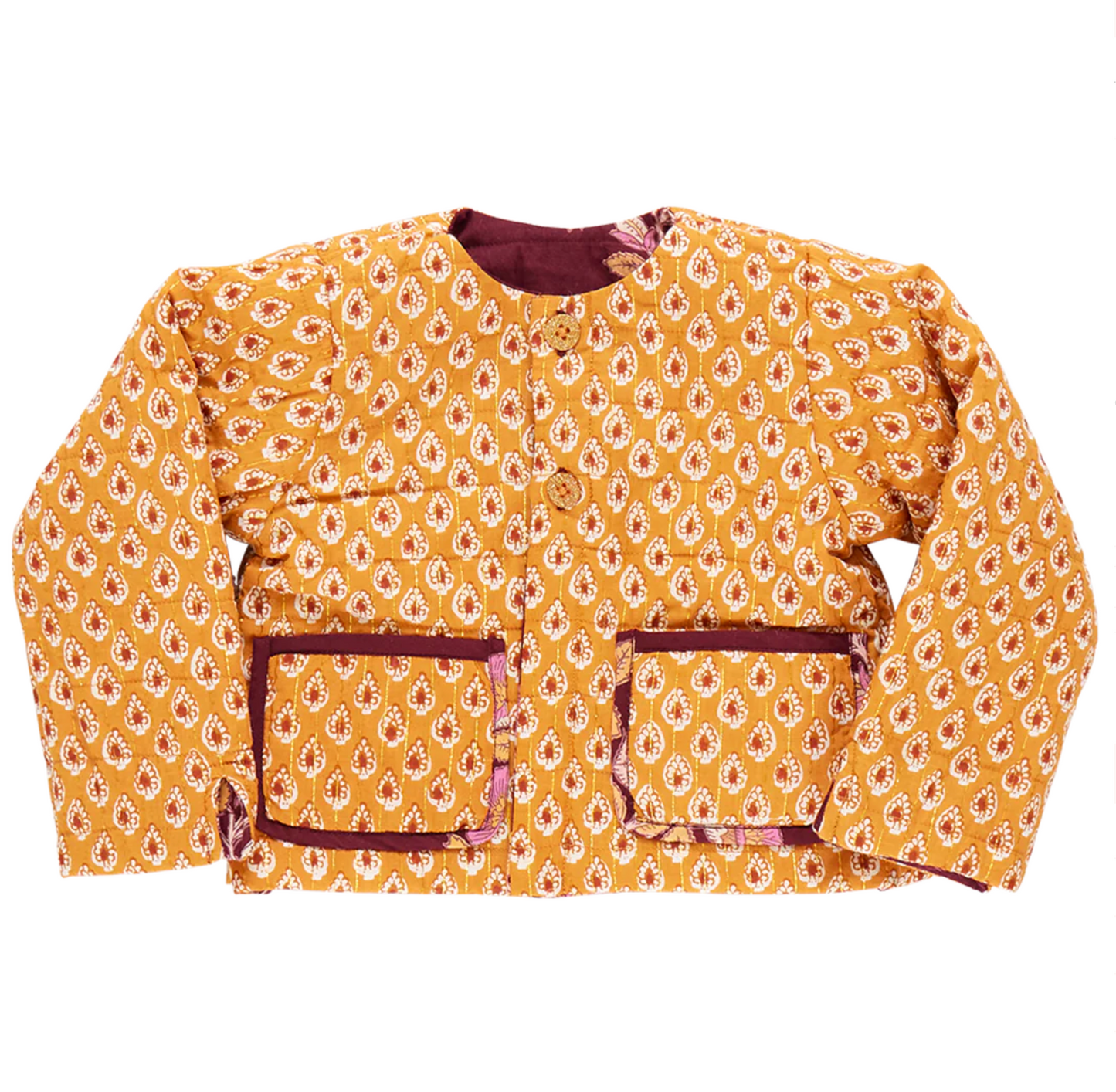 Reversible Quilted Jacket - Burgundy Bouquet Floral