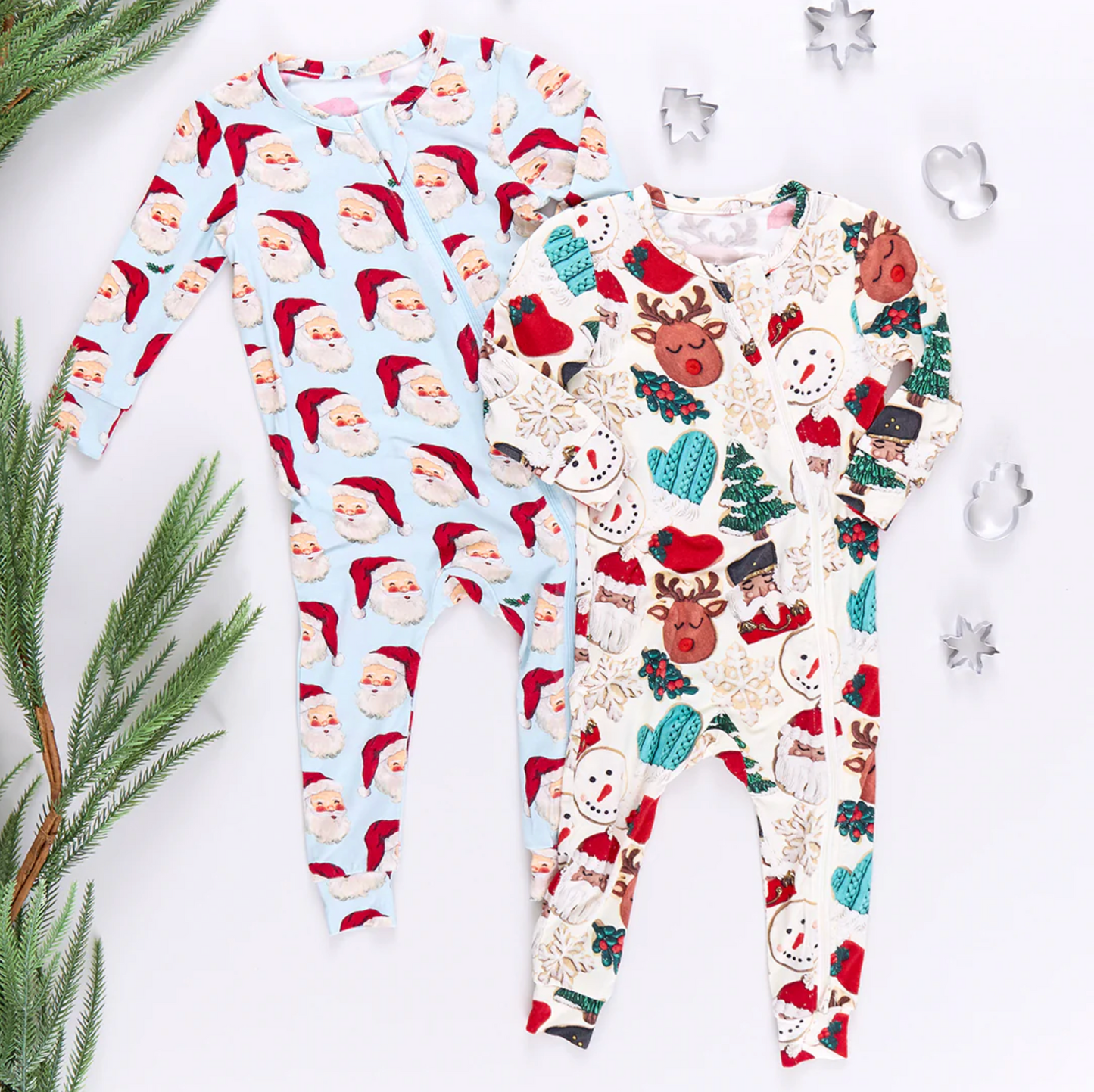 Pink Chicken Blue Vintage Santas Bamboo Romper