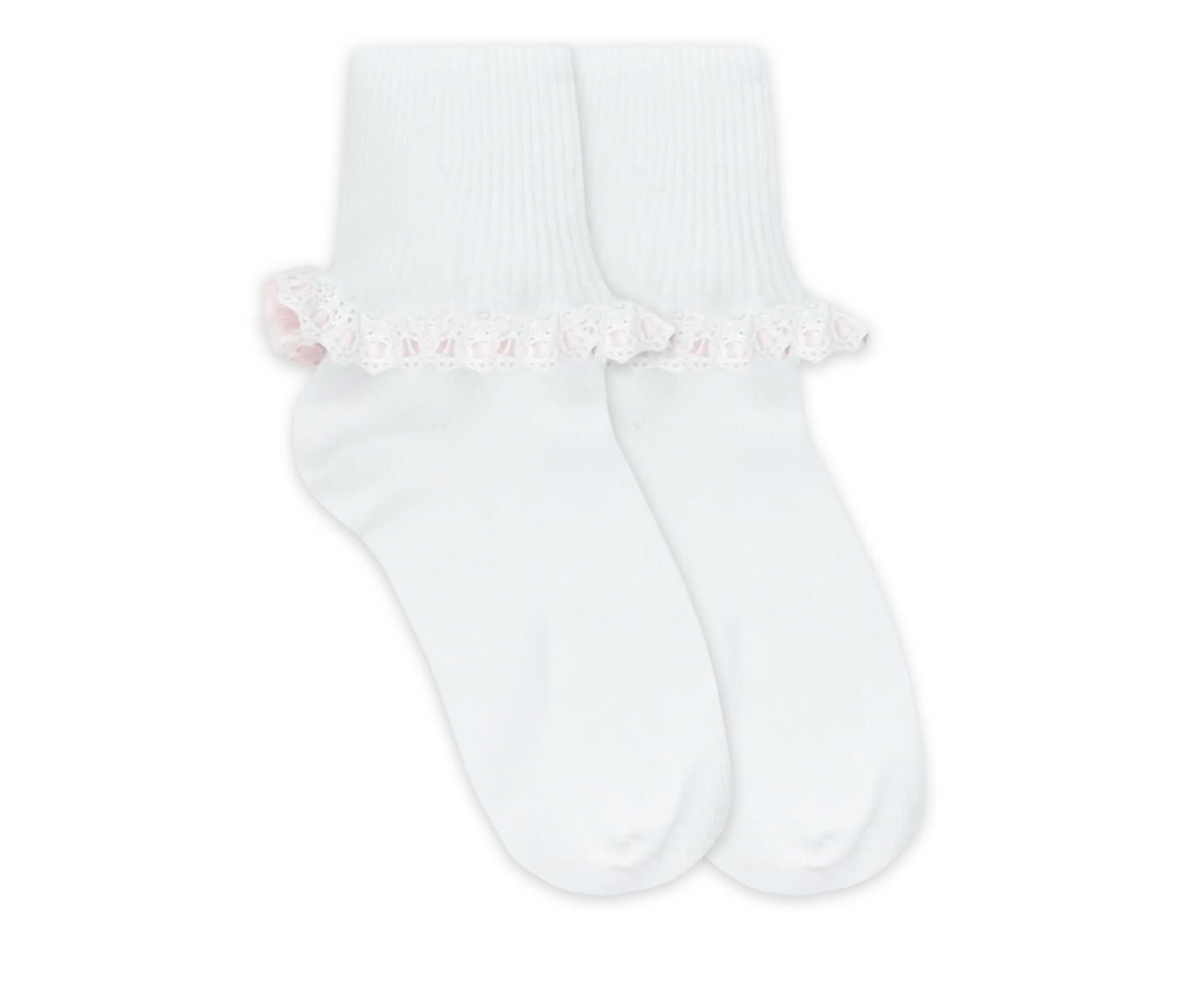 Cluny and Satin Lace Turn Cuff Socks