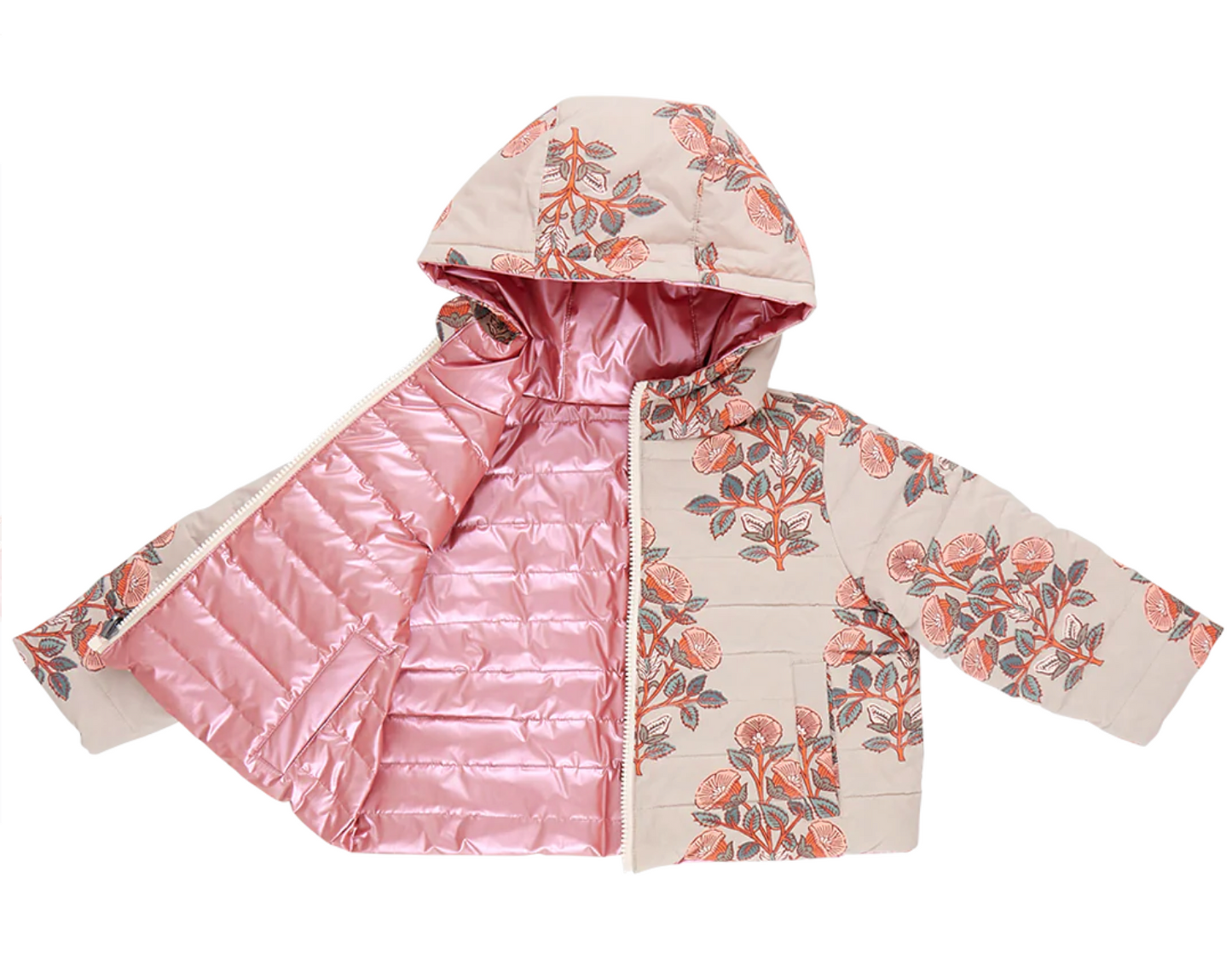 Pink Chicken Bouquet Floral Puffer Jacket