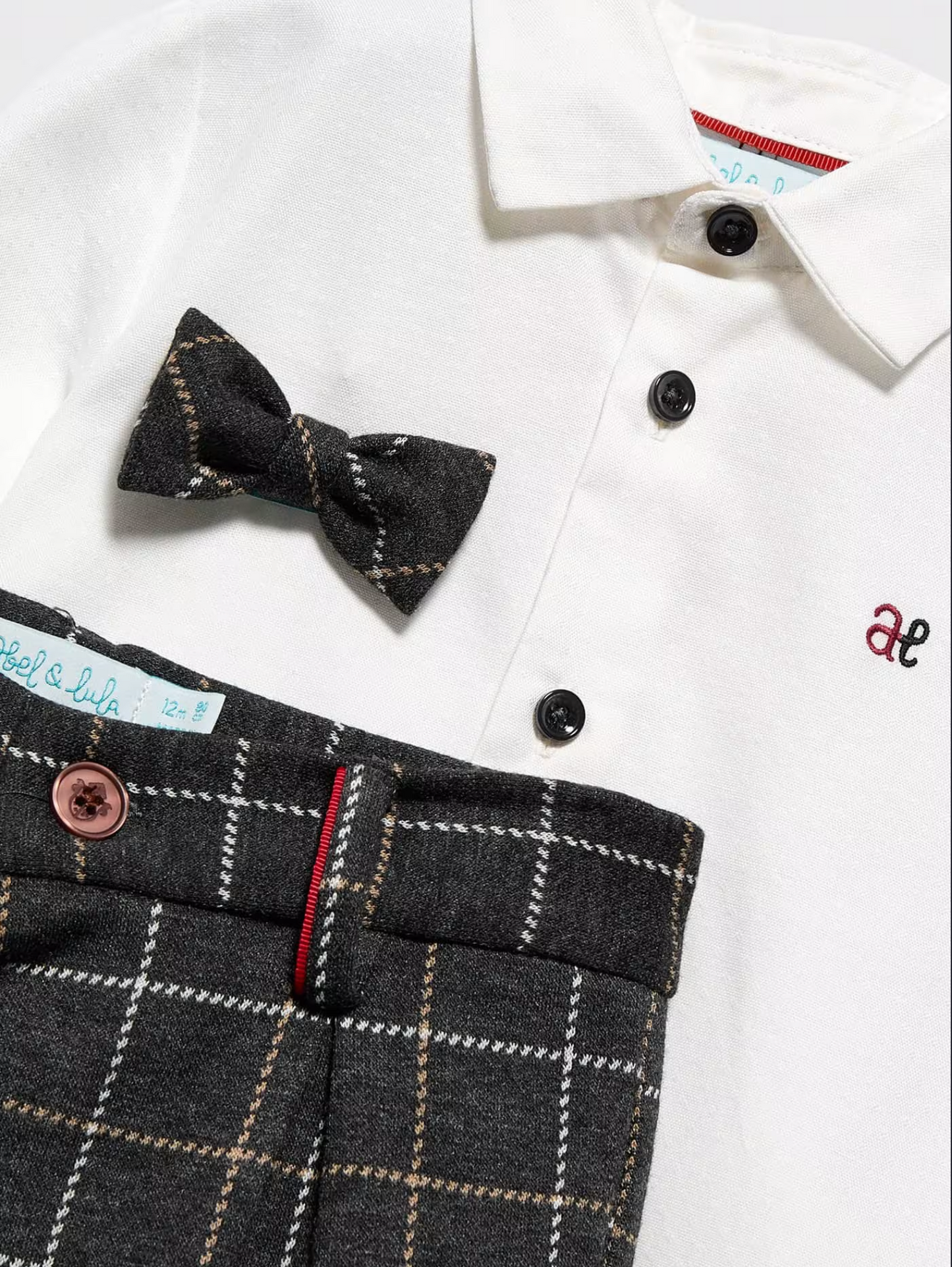 Abel and Lula Boys Knit Plaid Pants Set-Grey