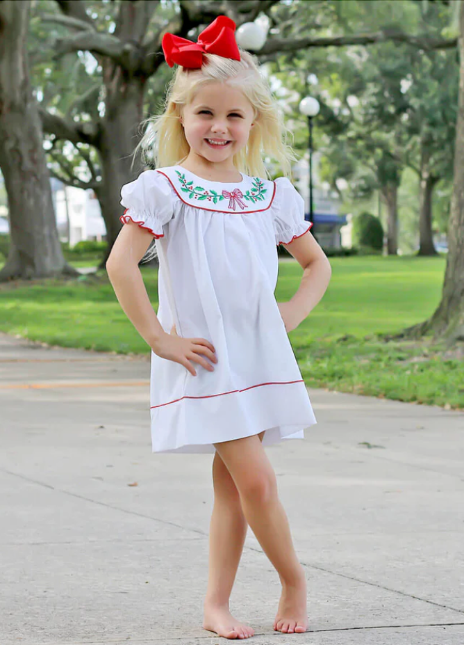 White Embroidered Wreath Dress
