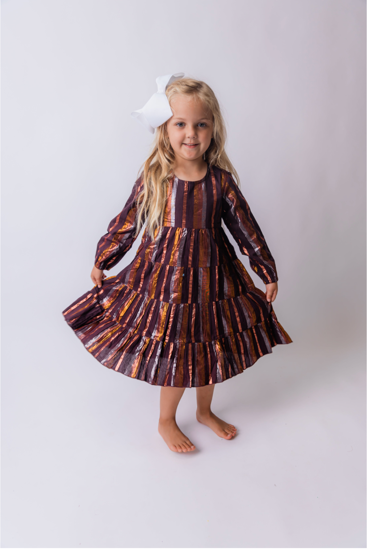 Shimmer Striped Long Sleeve Dress