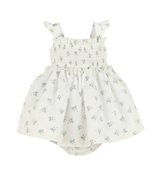 Sophie and Lucas WaterColor Flora Smock Sundress - Blue