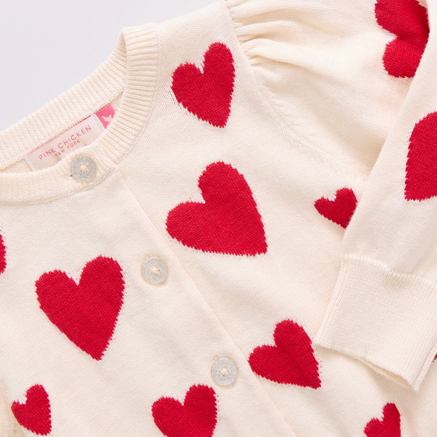 Pink Chicken Girls Constance Sweater - Cream and Red Hearts