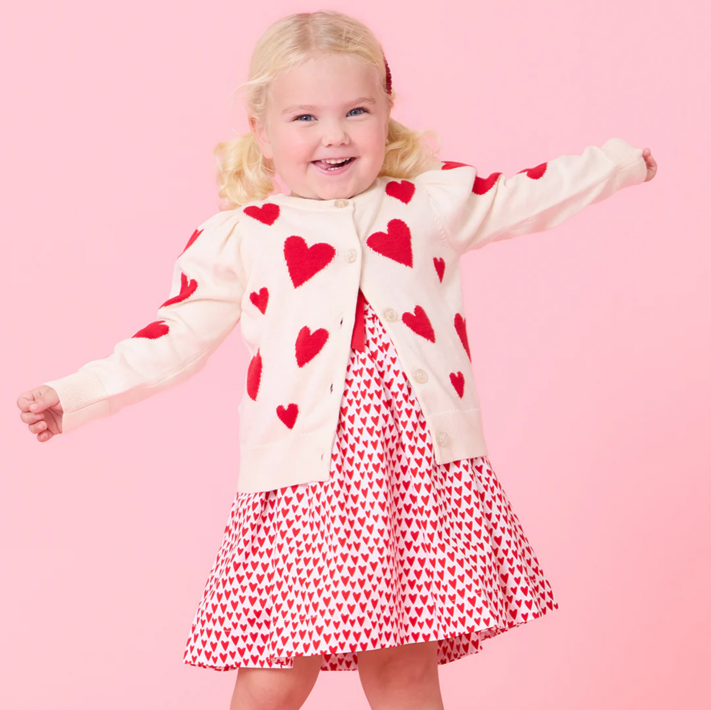 Pink Chicken Girls Constance Sweater - Cream and Red Hearts