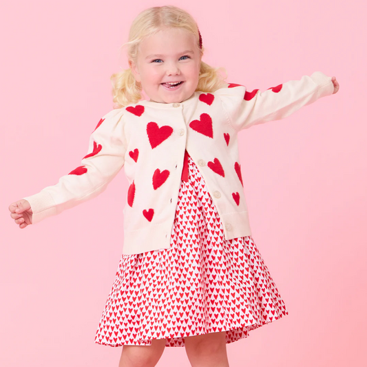 Pink Chicken Girls Constance Sweater - Cream and Red Hearts