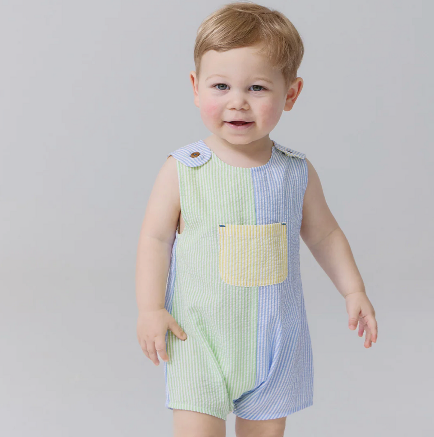 Pink Chicken Baby Boy Noah Jumper - Color Block Seersucker