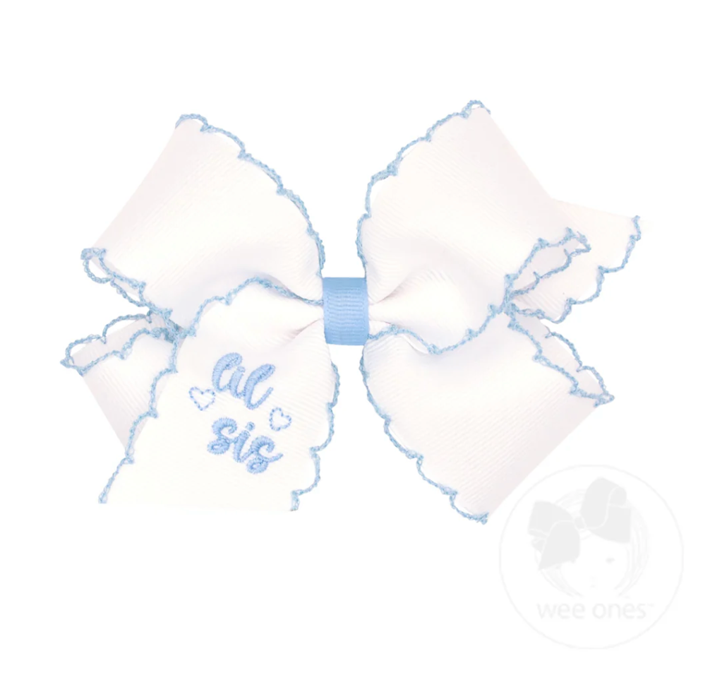 Medium "Lil Sis" Embroidered Bow - Millennium Blue