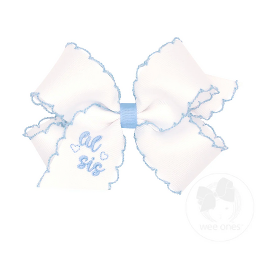 Medium "Lil Sis" Embroidered Bow - Millennium Blue