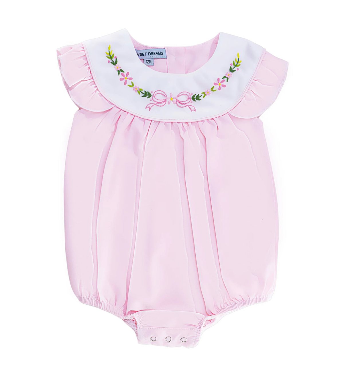 Sweet Dreams Pink Embroidered Bow and Flowers Bubble