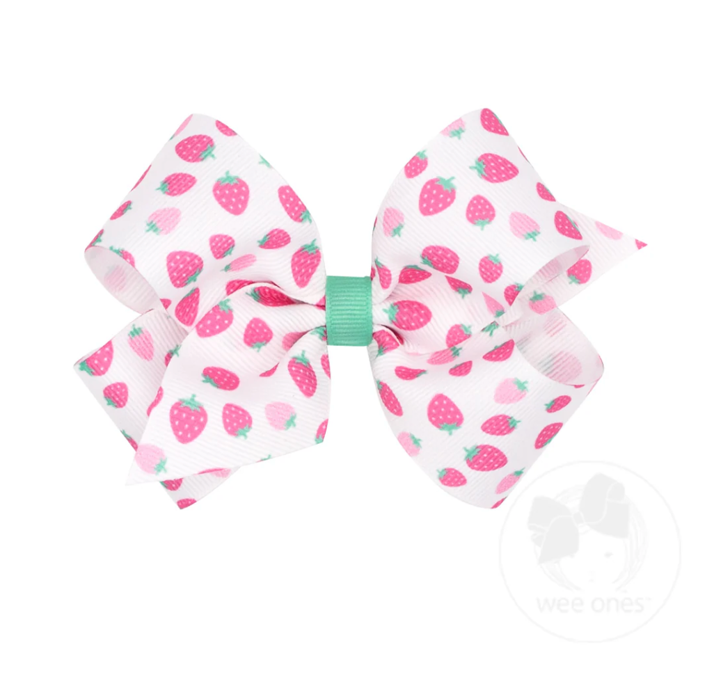 Medium Strawberry Print Grosgrain Bow