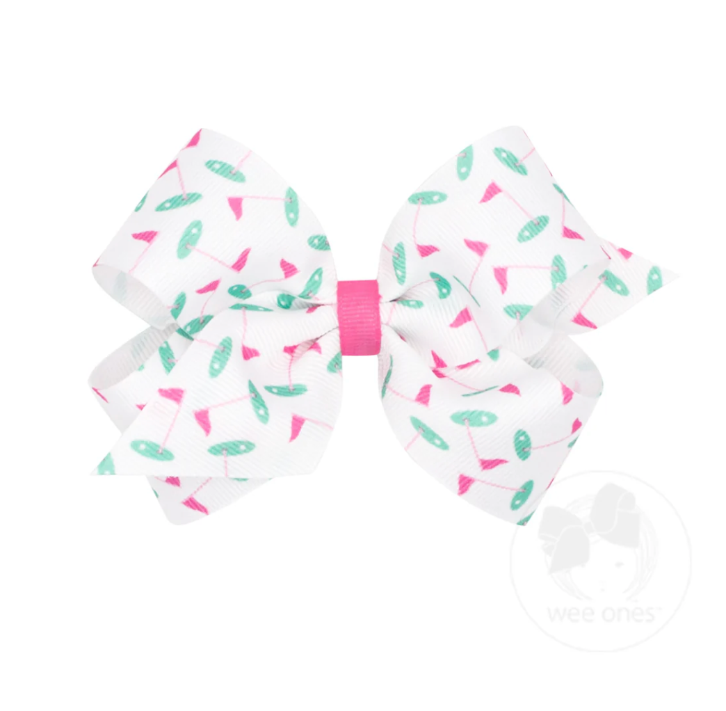 Medium Golf Green Print Grosgrain Bow