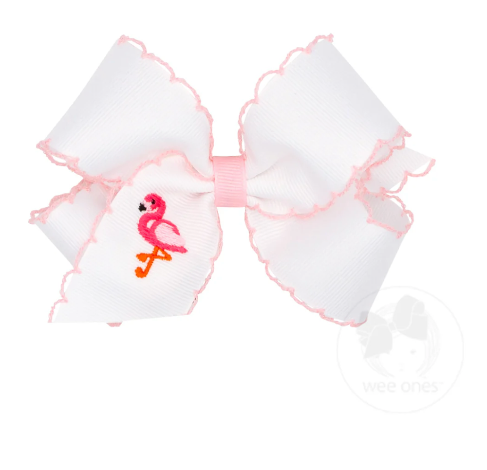 Medium Grosgrain Bow with Flamingo Embroidery