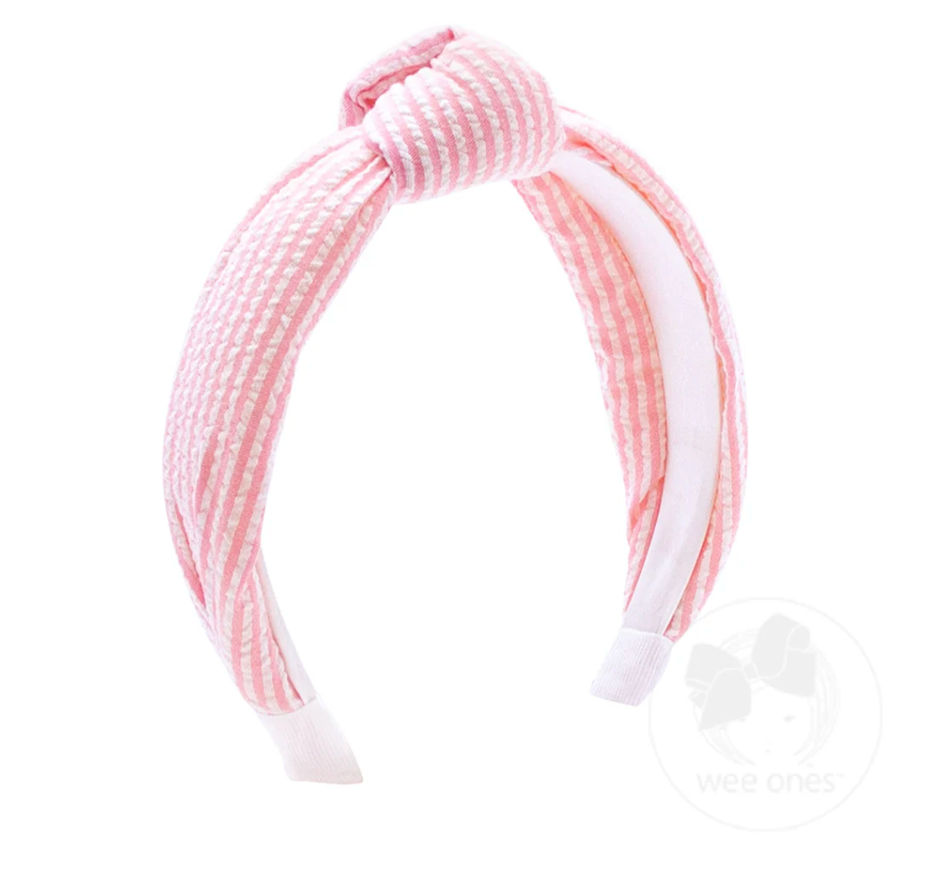Genuine Seersucker Fabric Knot Padded Headband - Pink or Blue
