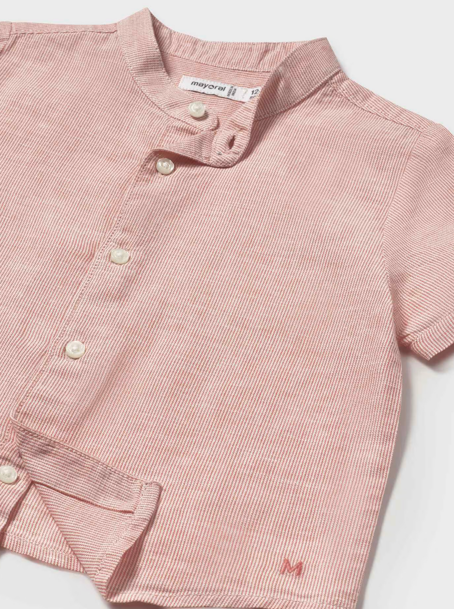 Linen Shirt Mandarin Collar - Tile