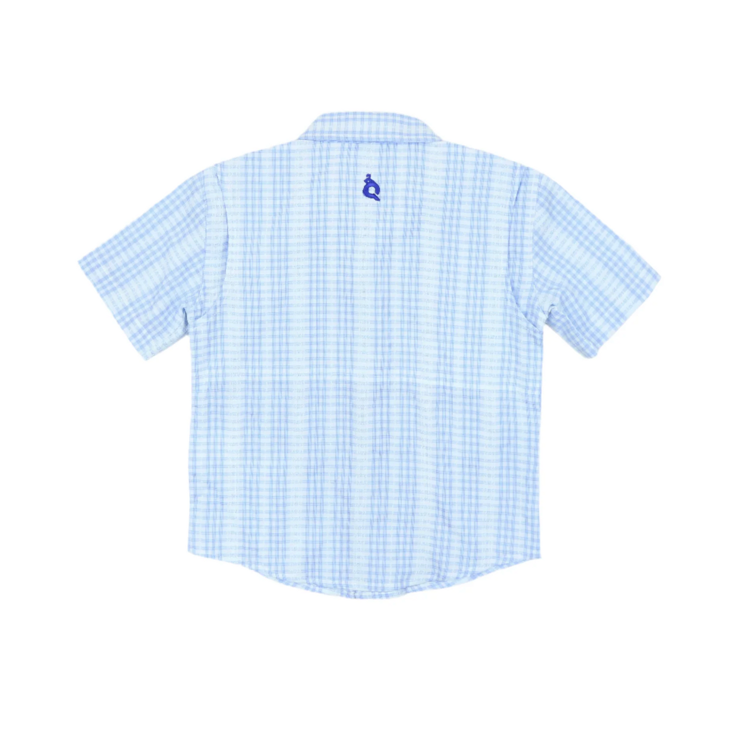 Guayabera - Blue Plaid Linen Short Sleeve Shirt
