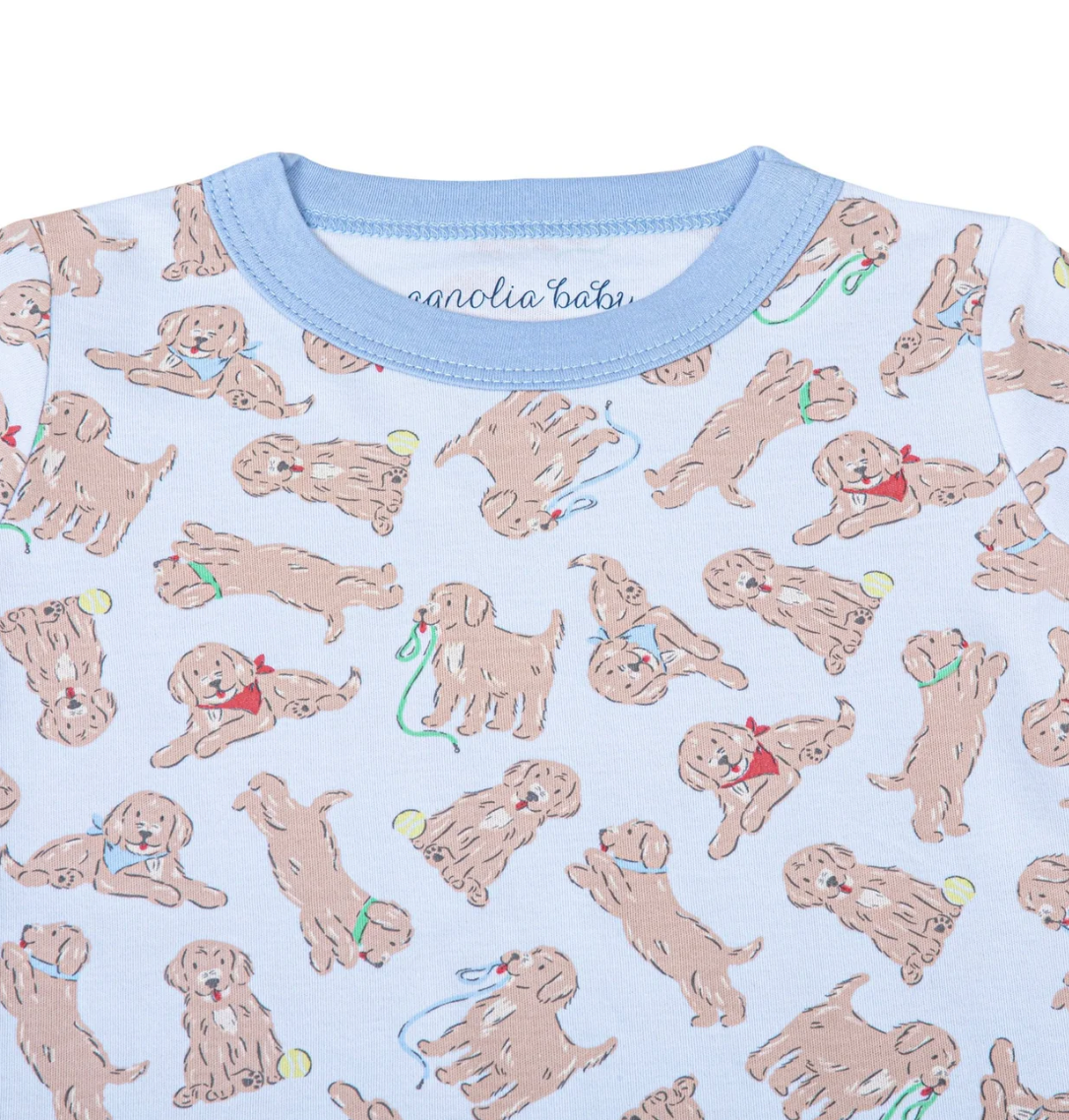 Golden Pup Short Pajamas - Light Blue