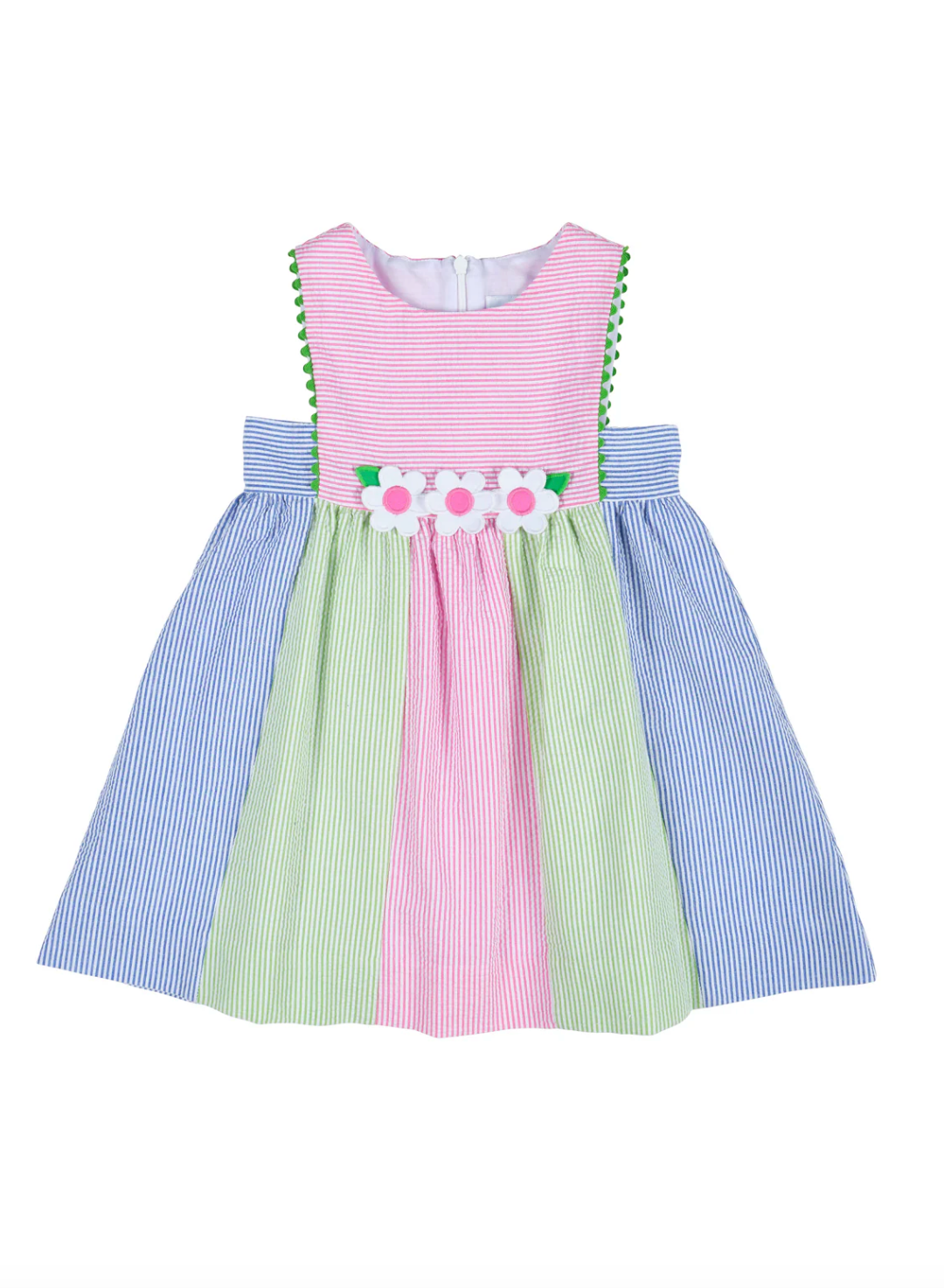 Stripe Seersucker Dress With Flowers