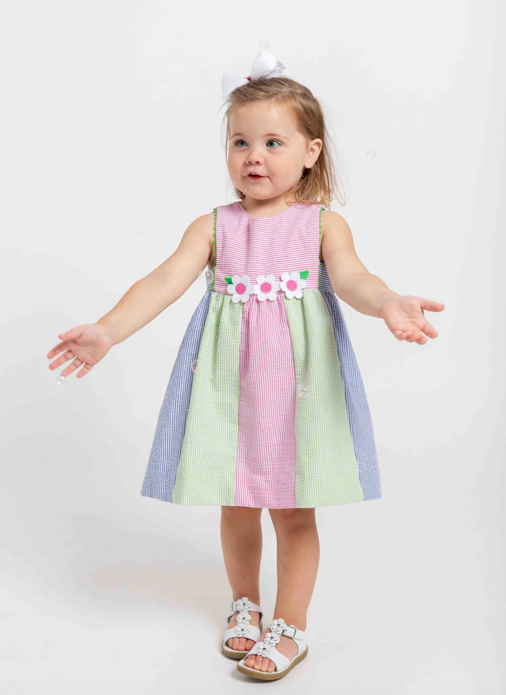 Stripe Seersucker Dress With Flowers
