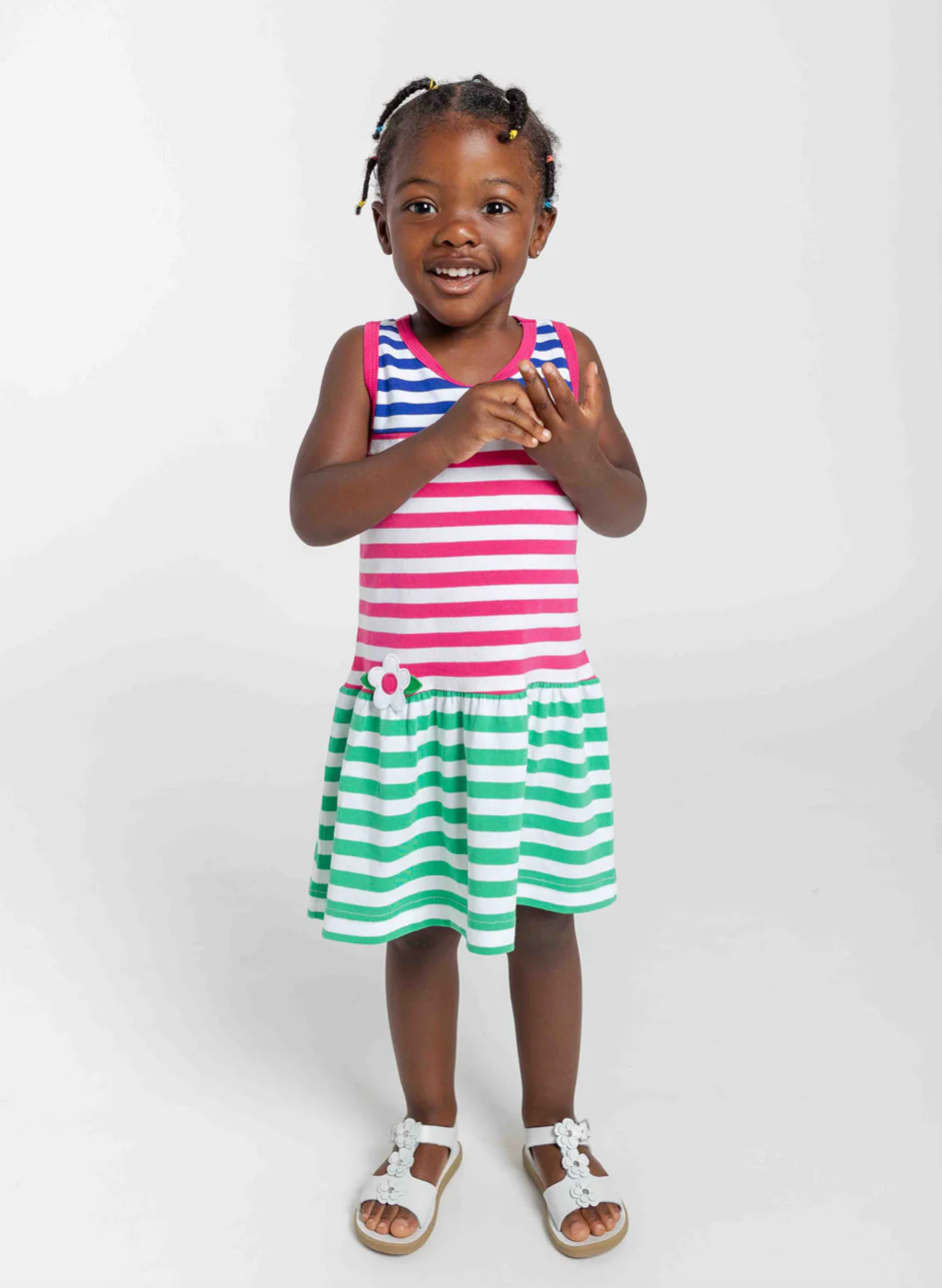 Stripe Knit Dress With Flowers