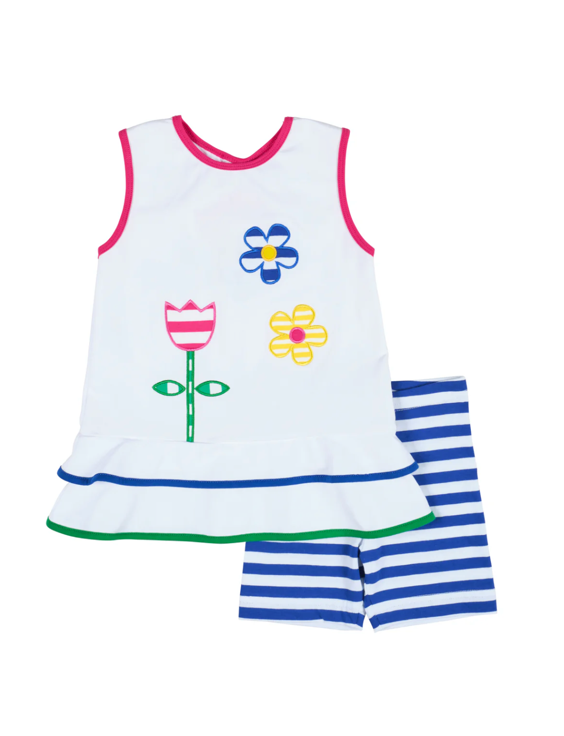 Stripe Knit Short Set With Flowers