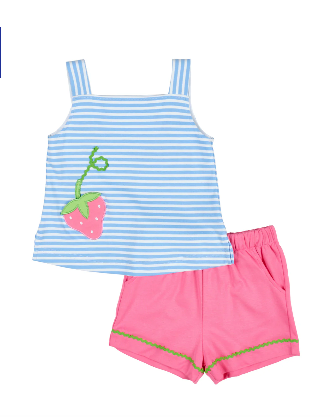 Stripe Knit Short Set With Strawberry Pocket