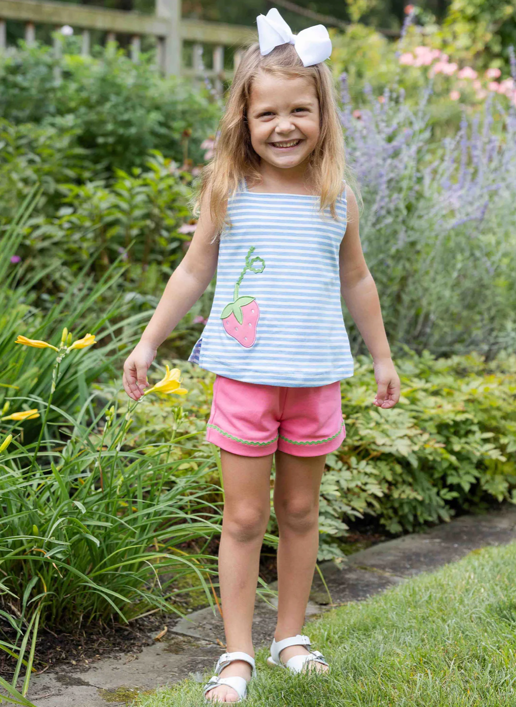 Stripe Knit Short Set With Strawberry Pocket
