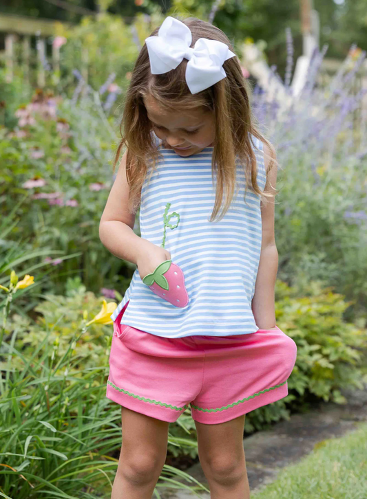 Stripe Knit Short Set With Strawberry Pocket